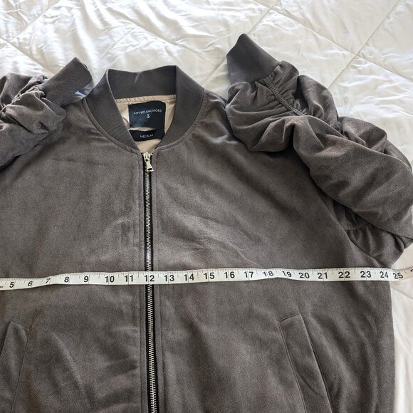 LIFTED ANCHORS Jacket Men's M‎ Gray Suede Bird Bomber Zip Ruched Stretch Sleeves - Picture 14 of 15